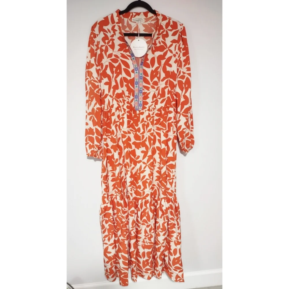 Rustty Dusty Printed Notched Long Sleeve Maxi Dress Size 1XL - Picture 8 of 14
